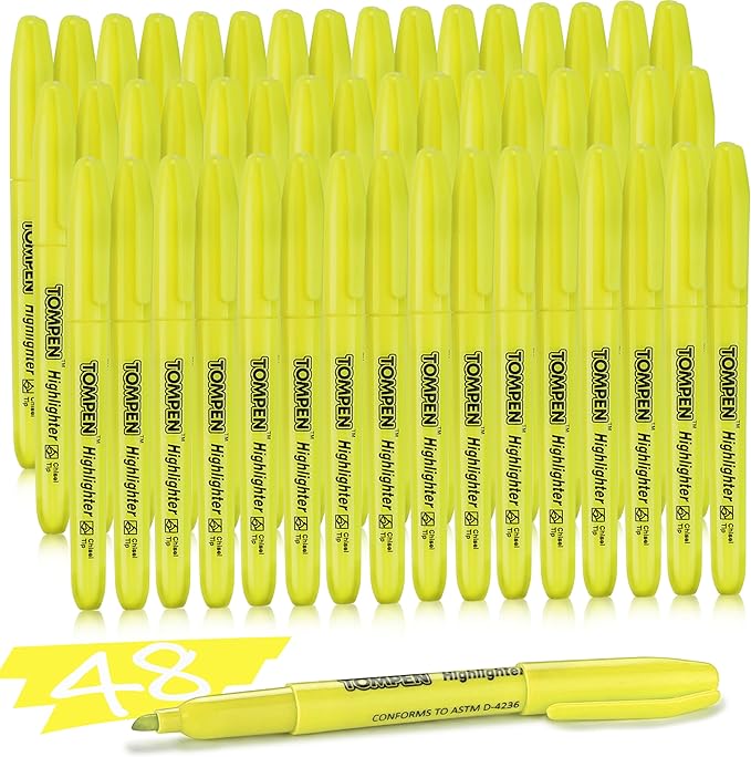 Highlighters Yellow 48 Pack,Bible Highlighters No Bleed–Bulk Chisel Tip High lighter Markers Set for School, Office,Study, Journaling–Smear-Free,Quick Dry–Fluorescent Pens for Teachers Students