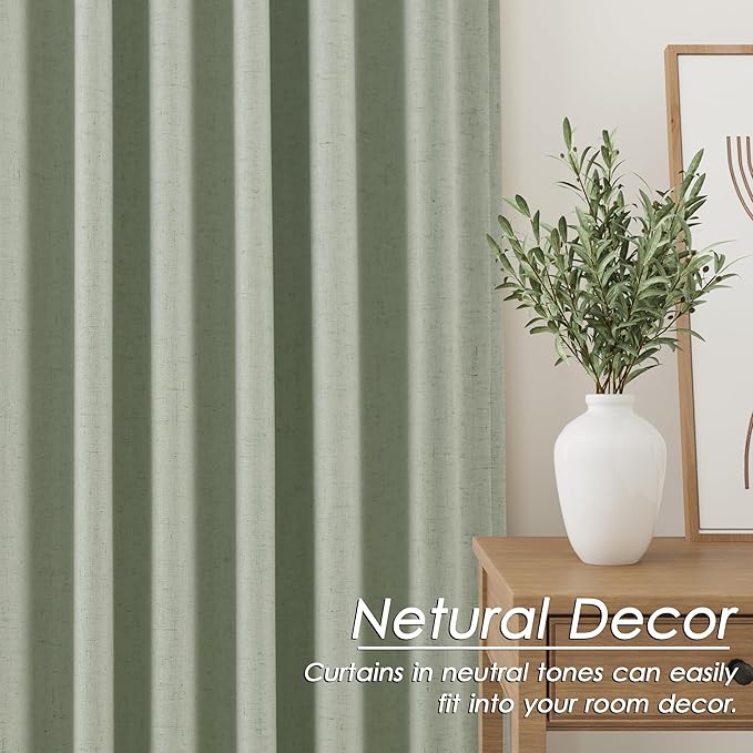 Mist Sage Linen Blackout Curtains 120 Inches Long Back Tab Thermal Insulated Extra Long 10 FT Cooling Noise Cancelling Full Shading 2 Panels Set for Bedroom Modern Urban Curtains Drapes 52x120