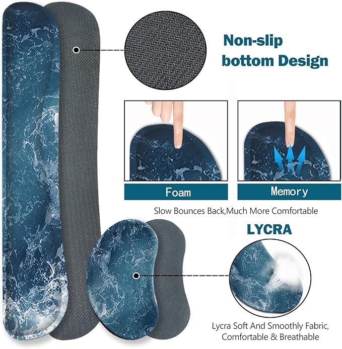 ARTSO Gaming Mouse Pad Extended, Keyboard Wrist Rest Pad & Wrist Support Abstract Mousepad Set, Non-Slip Base, Memory Foam Desk Mat, Ocean Waves
