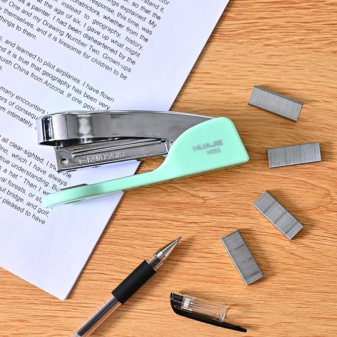Temiary Metal Desktop Stapler with 2000 Staples Standard, 25 Sheet Capacity, Jam Free, Reduced Effort, for Desk Classroom Office Supplies (Green)