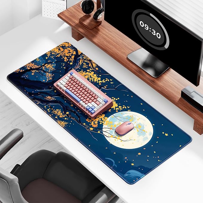 Auhoahsil Large Gaming Mouse Pad, Nature Theme XXL 35.4 x 15.7 in Desk Pad Stitched Non-Slip Rubber Long Computer Mousepad Thin Extended Full Size Desk Mat for Desktop Laptop Wireless Mice, Maple