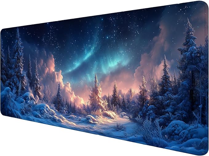 Aurora Desk Pad Mouse Pad Alaska Blue Natural Northern Lights Large Gaming Mouse Mat with Stitched Edges,Non-Slip Waterproof Rubber Base Mouse Mat Office Computer Keyboard Laptop Home 31.5"x11.8"