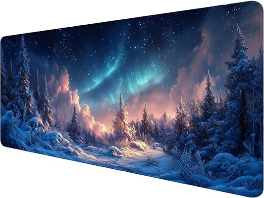 Aurora Desk Pad Mouse Pad Alaska Blue Natural Northern Lights Large Gaming Mouse Mat with Stitched Edges,Non-Slip Waterproof Rubber Base Mouse Mat Office Computer Keyboard Laptop Home 31.5"x11.8"