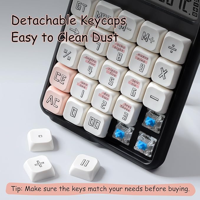 Desk Calculator, 12 Digit Large LCD Display, Big Buttons, Ergonomic 15° Tilt, Real Mechanical Keypad, Desktop Calculator for Office and Study