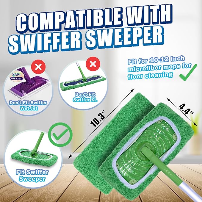 RuannoClean Reusable Mop Pads Compatible with Swiffer Sweeper Mop, Washable Wet Mop Pads Refills, Dry Sweeping Cloths, Microfiber Mops for Floor Cleaning -4 Pack