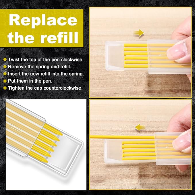 Zhehao 120 Pieces 2.8 mm Carpenter Pencils Lead Refills HB Refill for Construction Pencils Refills Mechanical for Writing Drawing Drafting Woodworking Construction(Yellow)