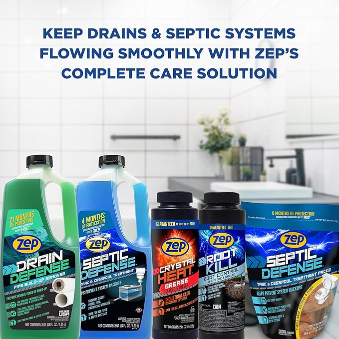 Zep Drain Defense Pipe Build-Up Remover - 64 oz (Case of 8) ZLDC64 - Professional Strength Liquid Pipe Build Up Remover
