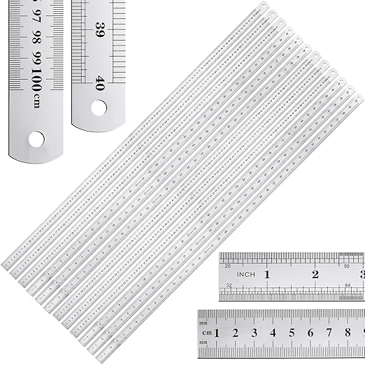 Lothee 12 Pieces Bulk Metal Yard Stick Large Stainless Steel Ruler Rule Measure Straight Edge 1 Metre Meter 40 Inch / 100 cm School Classroom Measuring Tool for Student Teacher Woodworking