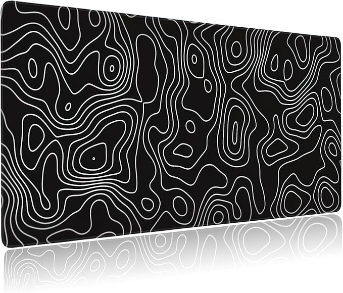 Extended Gaming Mouse Pad Abstract Topographic Fractal Lines Large Mousepad with Stitched Edges,Anti-Slip Rubber Base Keyboard Mouse Mat Desk Pad for Gaming Home Office 35.4 x 15.7 inches