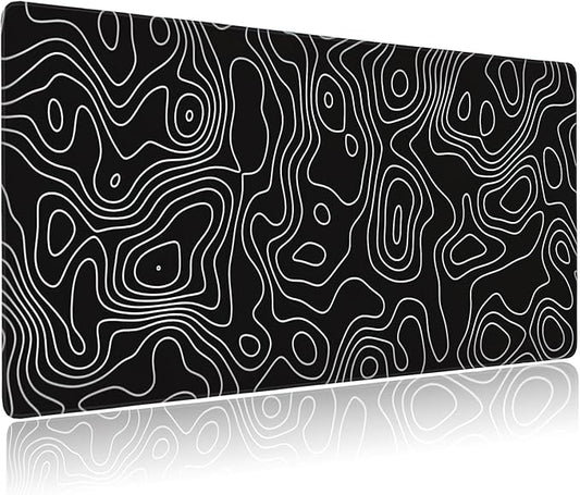 Extended Gaming Mouse Pad Abstract Topographic Fractal Lines Large Mousepad with Stitched Edges,Anti-Slip Rubber Base Keyboard Mouse Mat Desk Pad for Gaming Home Office 35.4 x 15.7 inches