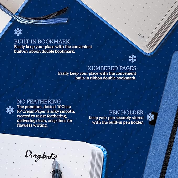 Dingbats* Earth Dotted Writing Journal Notebook A5 - Vegan Leather Hardcover - Ideal for Work, Travel - Pocket, Elastic Closure & Bookmark