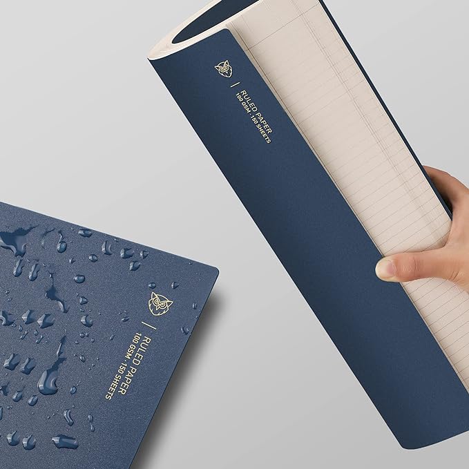 EMSHOI A4 Spiral Notebook College Ruled Lined Journal, 11.2" X 8.27", 300 Pages/150 Sheets, Easy Tear Perforated Pages, 100gsm Thick Paper, Waterproof Softcover, for School Work Writing-Blue