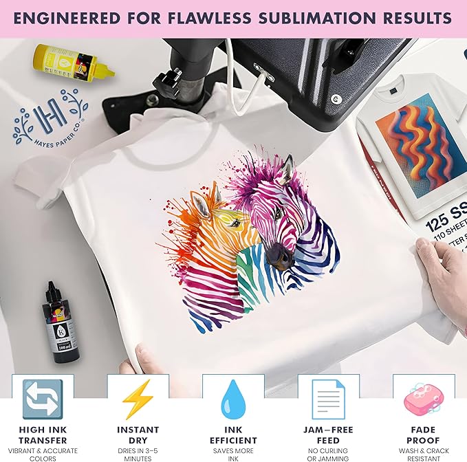 Hayes Sublimation Paper 105gsm A4 Size (8.3" x 11.7") – 150 Sheets | Works With Sublimation Ink & Blanks | Compatible With Sublimation Printers | T-Shirts, Mugs, Tumblers and More