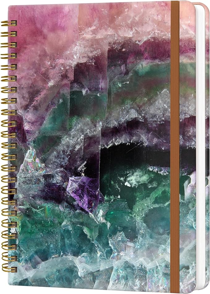 Spiral Journal Notebook for Women, Hardcover A5 College Ruled Notebook, 120 Pages, Thick Paper, Cute Lined Journal for School, Office & Work, 6 x 8.4 in(Color Pink Fluorite Marble)