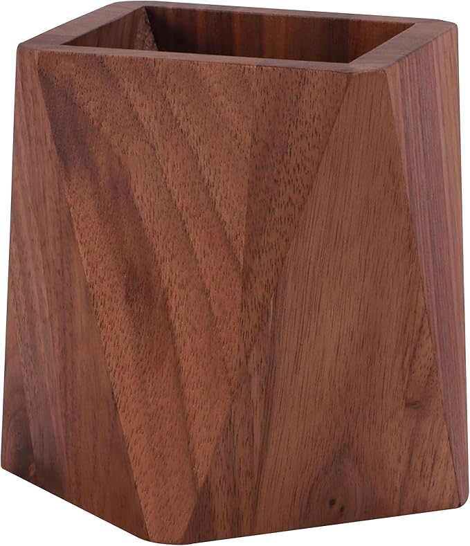 Black Walnut Wooden Desk Organization Pen Holder, Stationary Pen Organizer Dual-Purpose Art Supply Pencil Cup Holder for Office, School, Home