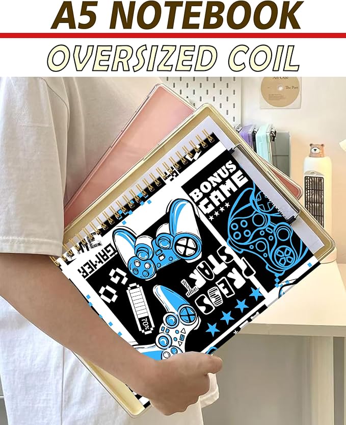 Spiral Notebook A5, Hardcover Journal for Women, 120 Pages Thick College Ruled Paper, Perfect for Office, School, or Home Use(Gamepad)