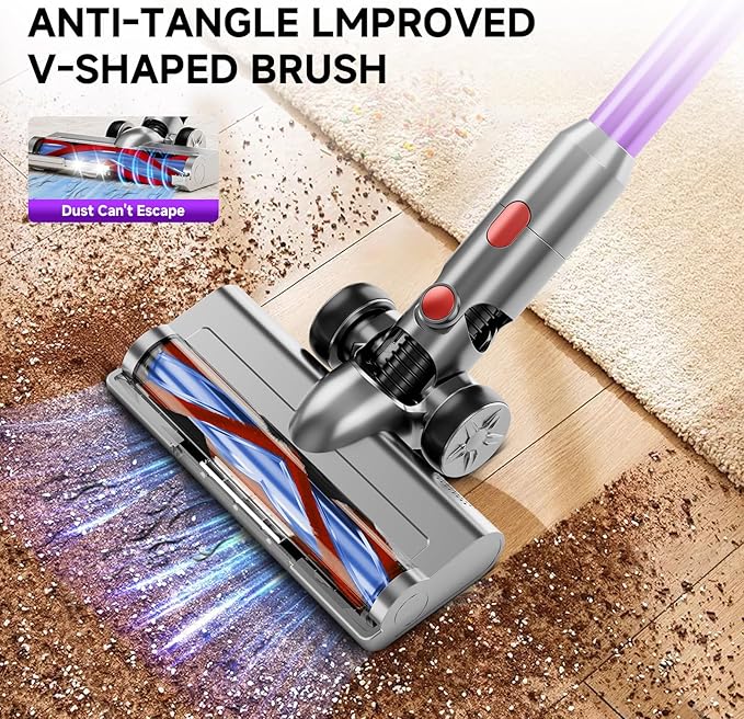 Vaconly Cordless Vacuum Cleaner, 8 in 1 40Kpa 55Mins,Lightweight Vacuum Cleaners for Home, Stick Vacuum with Anti-Tangle Brush,Wall Mount, Rechargeable Cordless Vacuum for Floor/Sofa/Pet Hair,Purple