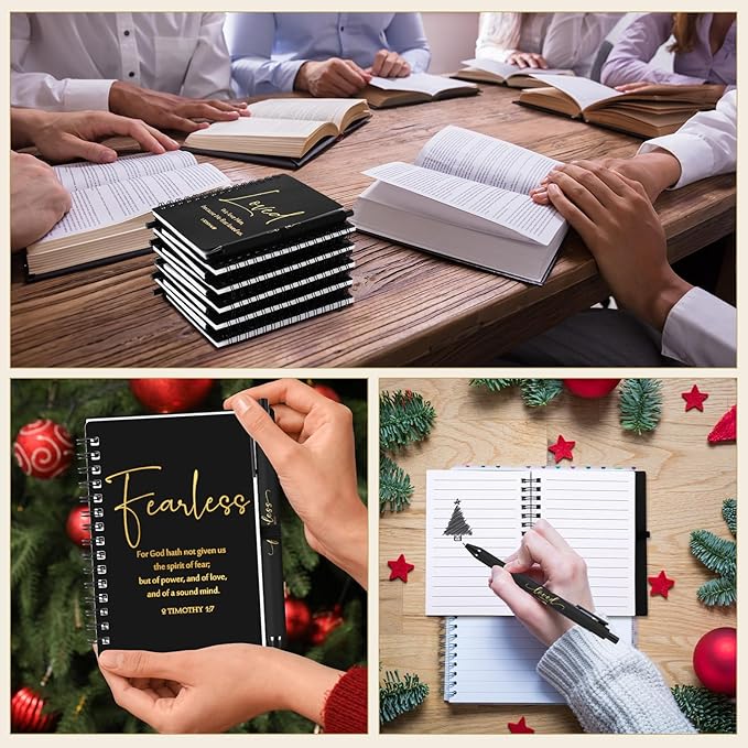 Kosiz 12 Sets Inspirational Christian Gifts Bulk Christian Notebooks Prayer Journals with Pens Spiral Bible Journals Religious Gifts for Church Grandparent Pastors Day Sunday School (Black)