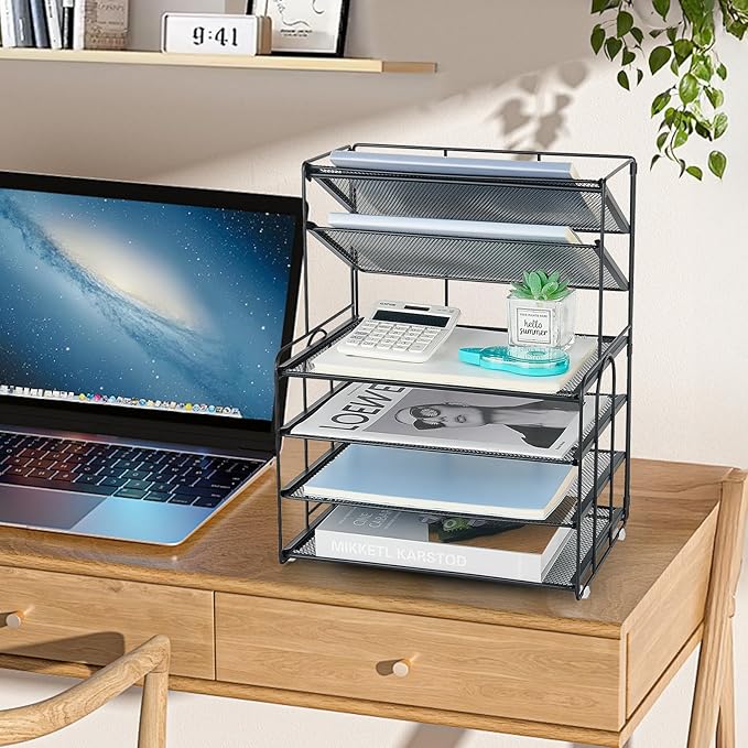 6-Tier Letter Tray Paper Organizer, Desk Organizers and Accessories, Desktop File Organizer, Office Desk Accessories for Office Supplies(Black)