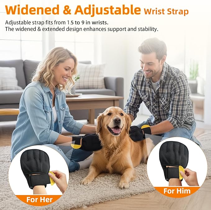 MMGOPET Pet Hair Remover Glove for Cats & Dogs, Patented Adjustable Strap, Reusable Five-Finger Grooming Glove, Non-Slip Fit, Removes Pet Hair from Couch, Carpet, Laundry & Car Seat, 2 Pcs
