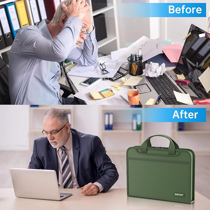 ENGPOW Accordion File Organizer,Fireproof Expanding File Folder with Multi Pockets,13 Pockets Document Organizer with Handle & Labels,Portable Home Travel Safe Storage for Letter A4 Files,Green