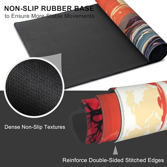 Mouse Pad, Large Huge Moon Over The Sea Desk Mat, Extended Non-Slip Gaming Keyboard Mousepad Desk Pad, Thick Stitched Edges Waterproof Mouse Mat 31.5"x15.7" (Beautiful Natural Landscape)