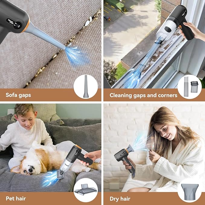Beautiq Handheld Vacuum Cordless, Handheld Car Vacuum Cleaner 15000Pa with Air Duster, Portable Strong Suction LED Display, Rechargeable Blower Mini for Home Pet Hair Dust