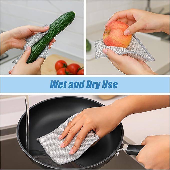 100pcs Non Scratch Wire Dishcloth, Multipurpose Wire Dishwashing Rags for Wet and Dry, Reusable Stainless Steel Cleaning Cloth, Kitchen Metal Dish Cloths for Washing Dishes Sinks, Dishes, Stove Top