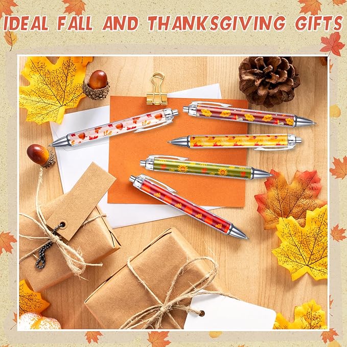 50 Pcs Fall Thanksgiving Pens Autumn Ballpoint Pens Bulk Thanksgiving Gel Pens Ink Pens Pumpkin Retractable Ballpoint Pens Novelty Maple Leaves Writing Pens for Party Office