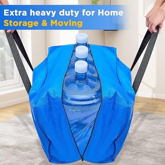BETU Extra Large Moving Bags Heavy Duty Storage Bags with Zipper Handles, 10 Pack Clothes Storage Totes Bins Packing Moving Boxes, Moving Supplies for College Dorm Essentials, Space Saving, Blue