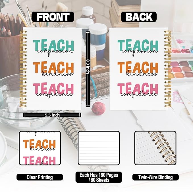 Teacher Gifts Spiral Notebook, Inspirational Journaling Notebooks for School office, Thank You Teachers Hardcover Journals Gifts for Women, 160 Pages 5.5 x 8.3 Inch, Teacher Appreciation Gift