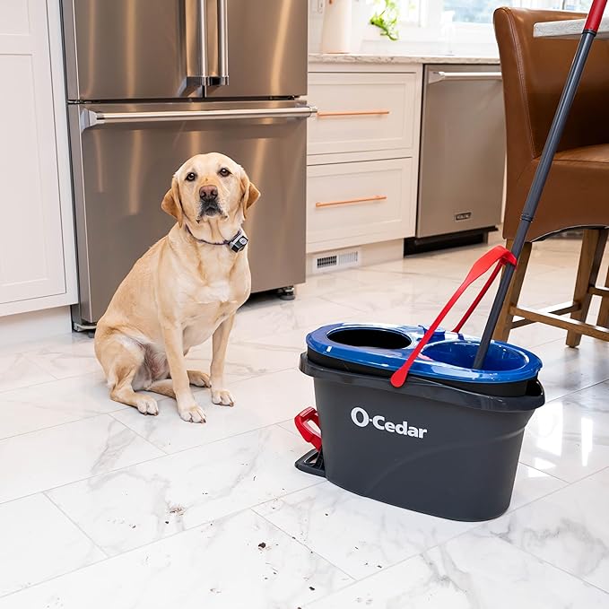 O-Cedar RinseClean Spin Mop & Bucket System + 2 Extra Mop Heads| Clean with Water | Removes 99% of Bacteria Plastic