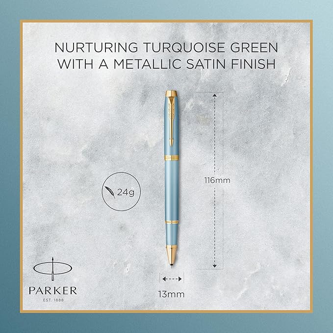 Parker IM Writing Rituals Rollerball Pen | Turquoise Green Finish with Gradient | Gold Trims | Fine Point | Black Ink | Gift Box