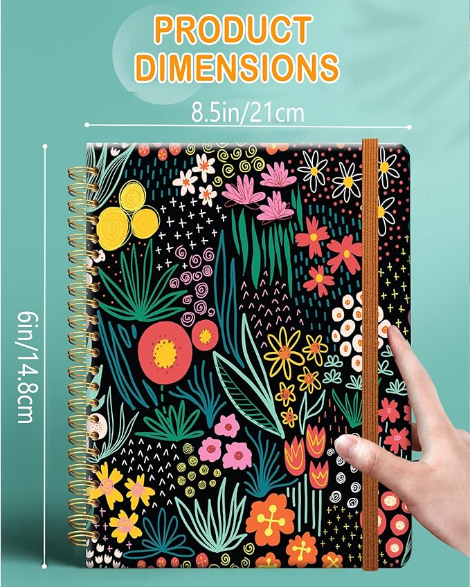 Ruled Spiral Writing Notebook,A5 Hardcover Lined College Journal for Women Lady Girl,Strong Twin-Wire Binding with Premium Paper,8.4" X 6",Perfect for School,Office,Home Gifts(bright colorful flower)