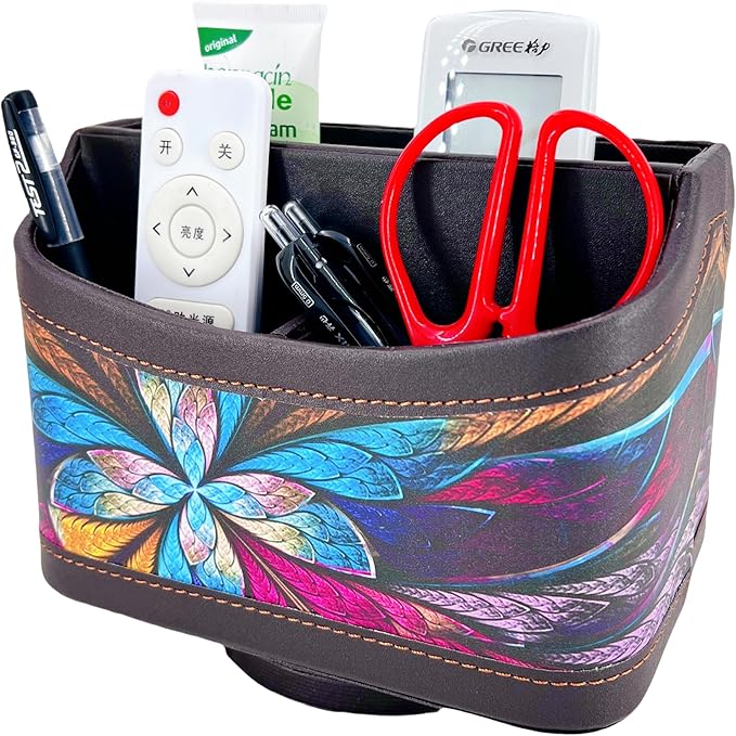 PU Leather Remote Control Holder,360 Degree Spinning Desk TV Remote Caddy,Desk Organizers and Accessories,for Controller,Media,Mail,Calculator,Mobile Phone,Pen Storage Holder(Pansy)