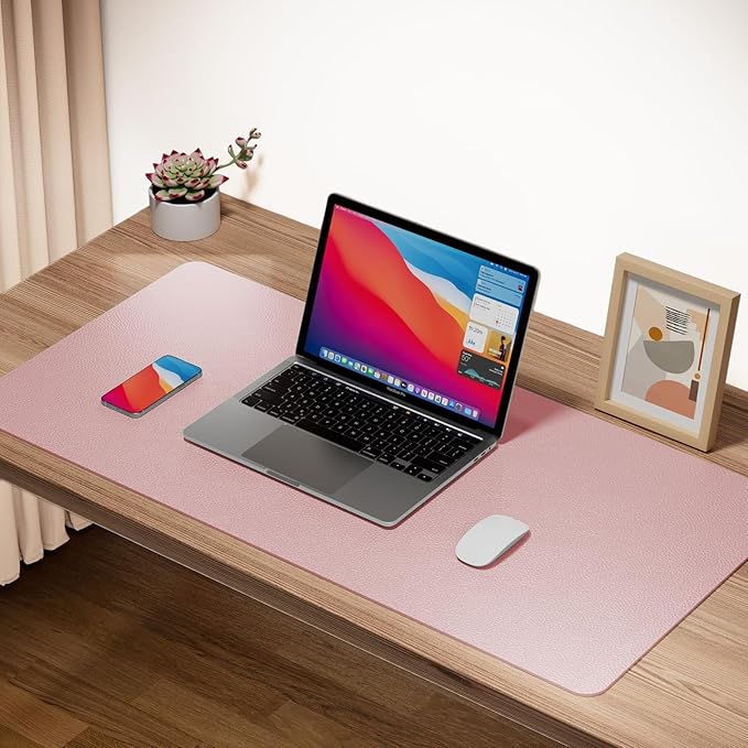 Boutilon Leather Desk Pad Protector,Non-Slip Mouse Pad,Laptop Desk Pad,Office Mouse Mat,Waterproof Leather Desk Blotter,Desk Writing Pad for Office and Home (S-Pink,24"x 14")