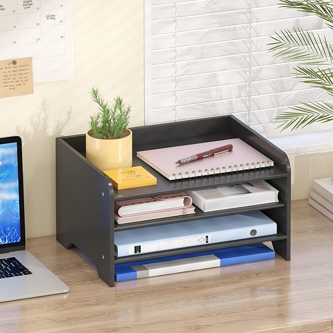 Bamboo Desk Organizer Mail Holder Countertop Letter Tray Wood File Organizer for Desk Letter Sorter Wood Paper File Storage for School Home Office Supplies