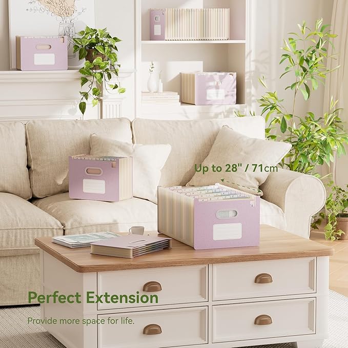 Accordion File Organizer, 26 Pockets Wheat Straw Expanding File Folders, Upright&Open Top, A-Z Bill Receipt Organizer, 100% BPA Free, Return to Nature, Healthy Living, Letter/A4 Size-Lavender Purple