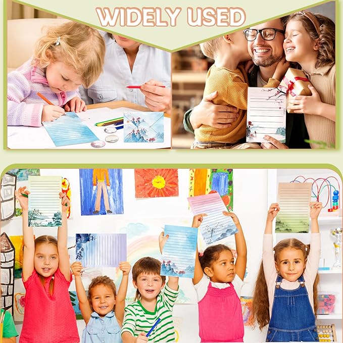 TaoBary 160 Pcs Stationery Paper Set 50 Double Sided Stationery Papers with 50 Matching Envelopes and 60 Round Dot Sticker, 10 Design(Ink Painting,5.5 x 8.25 Inch)