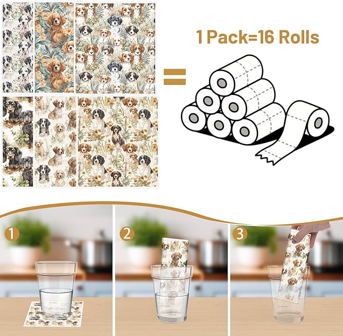 Swedish Dishcloths for Kitchen, 6PCS Cute Dog Swedish Dish Cloths Gift Set, Reusable Absorbent Cellulose Sponge Doggie Dish Towel for Home Cleaning(7.8 X 7 Inches)