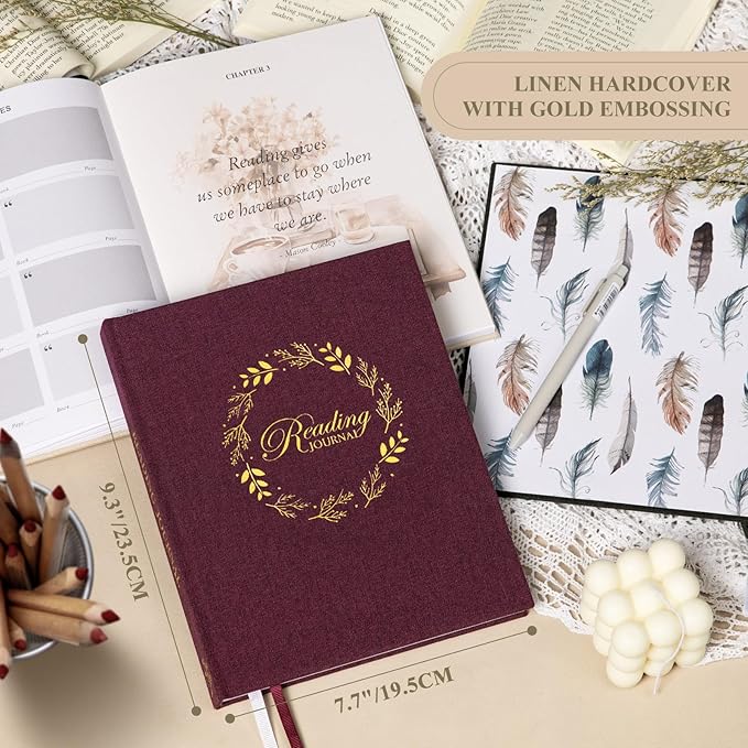 Lanpn Reading Journal Book Journal for Book Lovers Readers, 52 Book Reviews Linen Hardcover Book Tracker Journal, 158 Pages Reading Log Book Reading Notebook Bookish Gifts, 9.3" x 7.7" (Pruple)