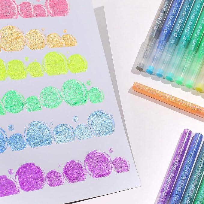 Glitter Highlighters, Assorted Colors Set,Chisel Tip Sparkle Pastel Highlighter No Bleed, Aesthetic Glitter Markers for Adults Journaling and Kids Practise, Sparkly Highlighters
