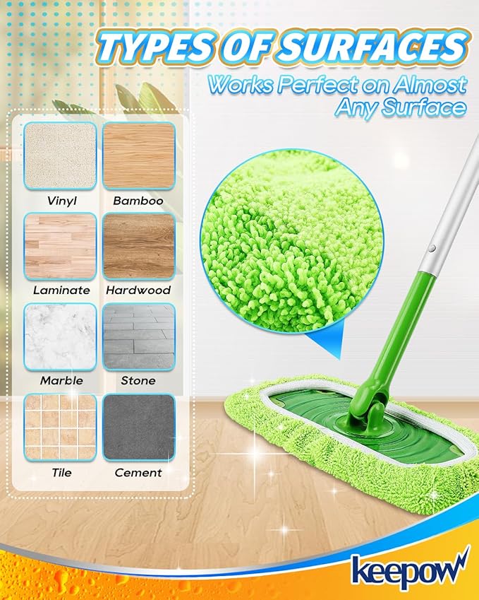 KEEPOW Reusable Dry Sweeping Cloths Microfiber Wet Mop Pads Compatible with Swiffer Sweeper Mop Replacement Sweeping Mopping pad Refills for Hardwood Surface Floor Cleaning (4PCS)