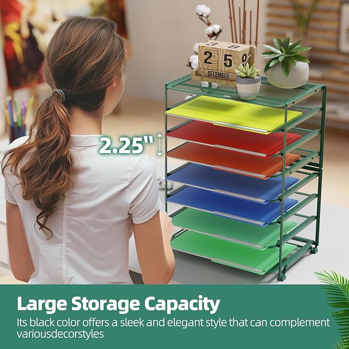 Simple Trending 2 Pack 8 Tier Letter Tray Paper - Mesh Desk File Organizer for Office School Desktop, Green