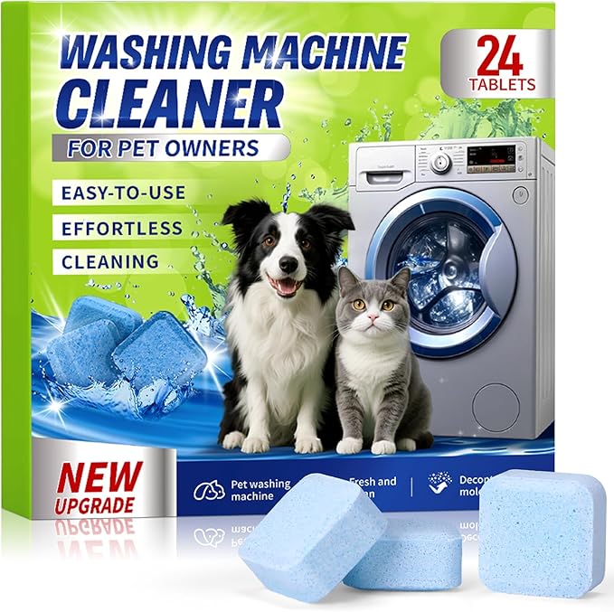 DKYM Washing Machine Cleaner Tablets for Pet Owners - Easily Removes Cat & Dog Hair, Urine, Odor,Residue,Front & Top Load Washer Machine Cleaner Deep Cleaning, Septic Safe, 24 Pack (12 Month Supply)