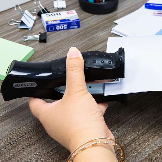 BAZIC Stand-Up Stapler w/500 Staples, Full Strip Size Standard (26/6), Black Durable Desktop Staplers, 48-Packs