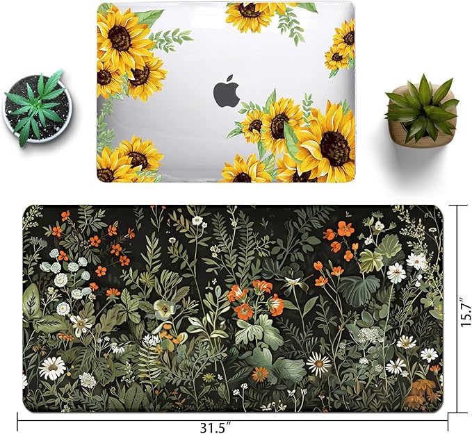 Floral Large Desk Mat 31.5 x 15.7 inch, Waterproof Extended Gaming Mousepad XXL, Aesthetic Flowers Desktop Mat, Non-Slip Keyboard and Laptop Pad, Computer Writing Mat for Home Office Accessories