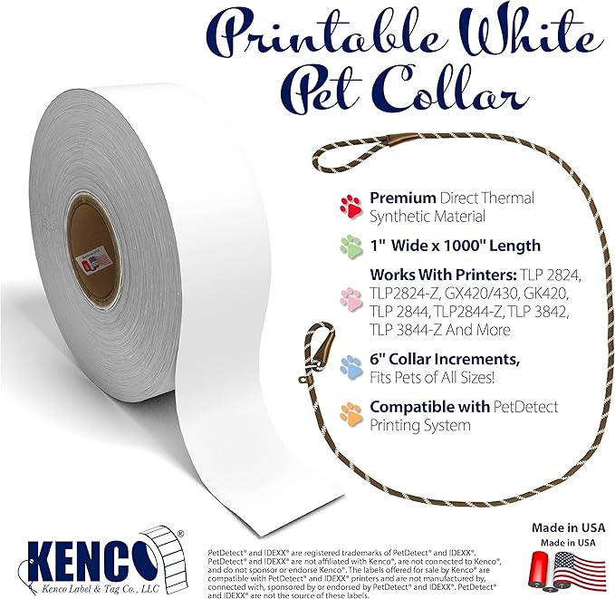 Printable Pet Collars Compatible with Various Printers and Software (White)
