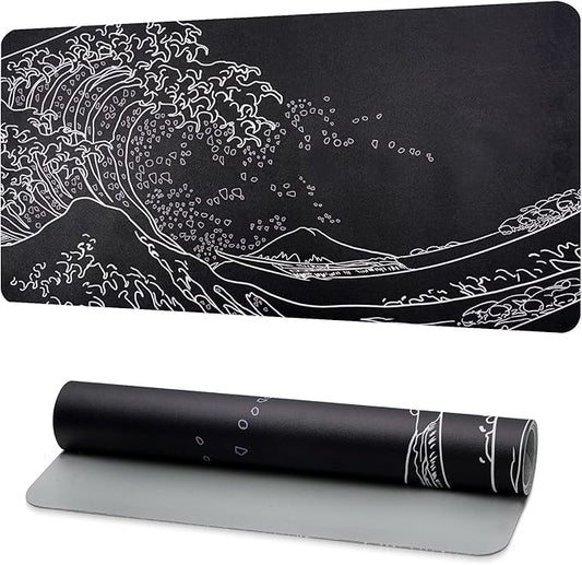 Desk Mat, Desk Pad Dual Sided Desktop Mat for Office and Home,Desk Organization and Accessories - Ideal for Large Mouse Pad and Desk Mats on Top of Desks (Black Sea Wave 31.5"x 15.7")