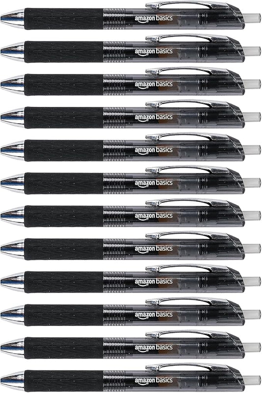 Amazon Basics Gel Pens Fine Point Smooth Writing Pens, Retractable, Black, 0.7mm, 12 Pack